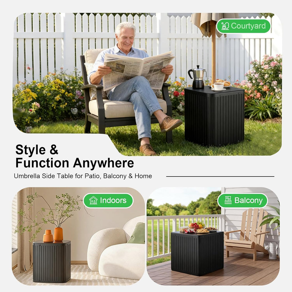 Outdoor Umbrella Side Table, 2 in 1 Outdoor Side Table with 1.5-1.6" Umbrella Hole