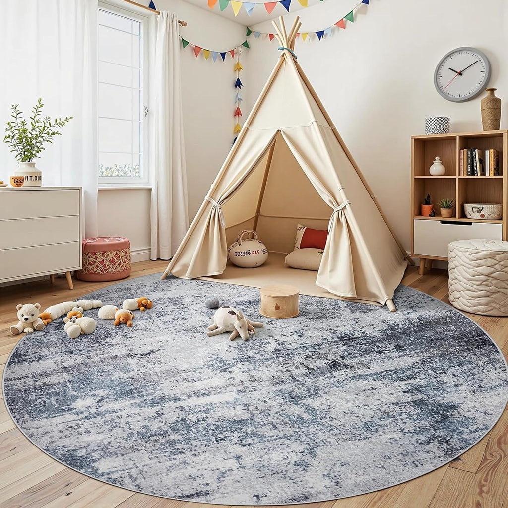 Round Rug 8ft Circle Rug Washable: Carpet Circular Area Rug for Entryway Kitchen Bedroom Dining Room