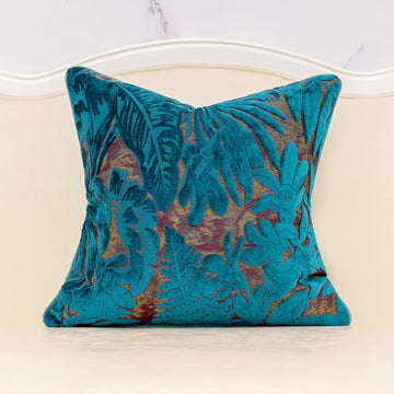 20 x 20 Inch Light Blue Square Maple Leaf Pillow Embroidery Cut Velvet Cushion Case Luxury Modern Lumbar Throw Pillow