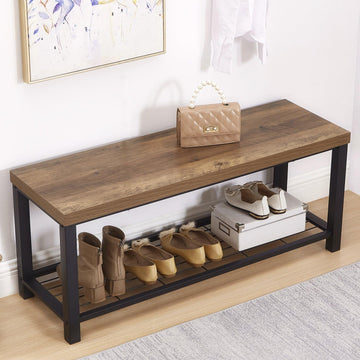 Entryway Bench, Modern Shoe Storage Bench, Rustic Wood and Metal Entry Bench Front Door Entrance, Industrial Indoor