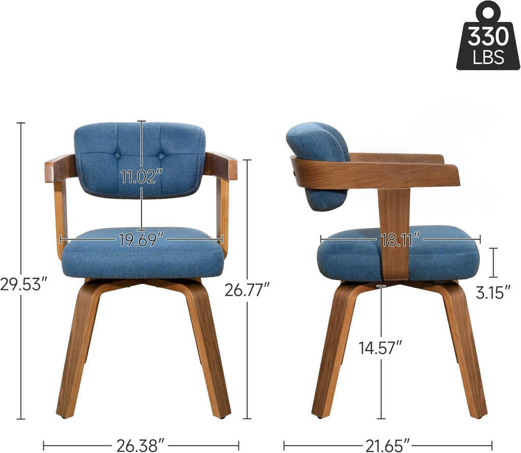 No Wheels - Mid Century Modern Desk Chair Fabric Upholstered Swivel Dining Chairs with Wood Legs for Small Spaces