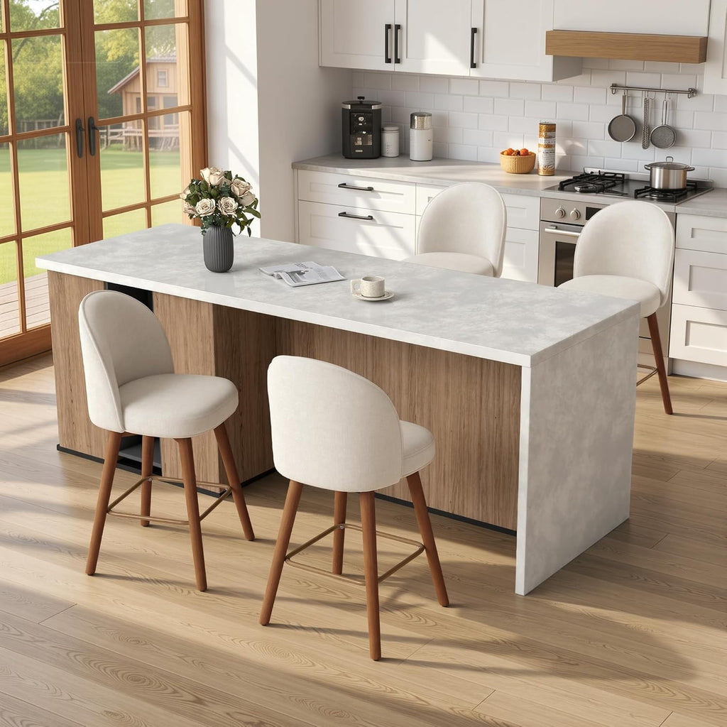 Modern Swivel Bar Stools Set of 2, Chic Upholstered Counter Height（26IN） Bar Chair with Back, Solid Wood Legs