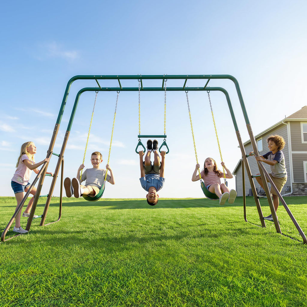 2 in 1 Swing Sets for Backyard with Monkey Bars