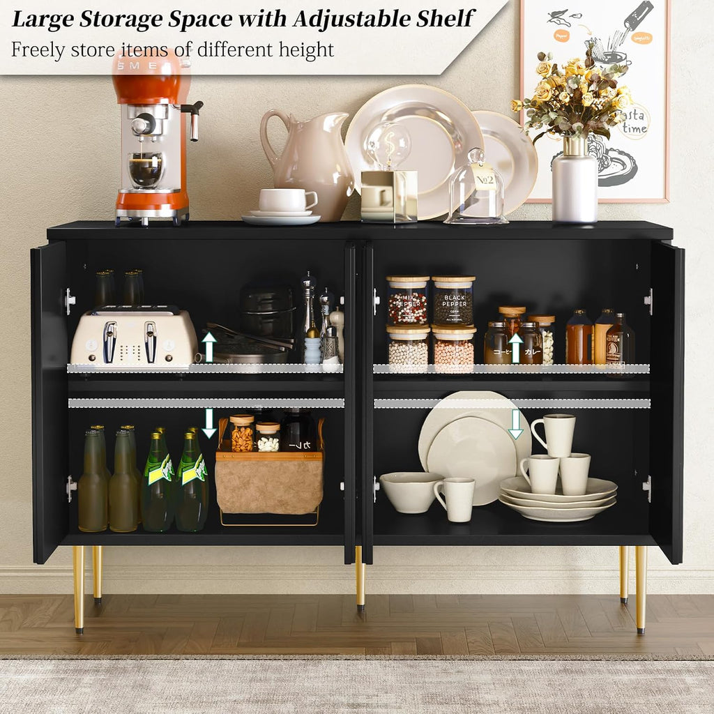Sideboard Buffet Cabinet with 3D Flower Pattern, Accent Cabinet with 4 Doors & Adjustable Shelves