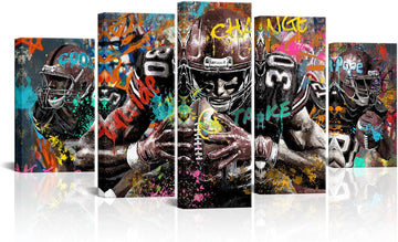 5 Pieces Graffiti American Football Wall Art Canvas Prints Sports Inspirational Athletes Pictures Artwork Large Wall