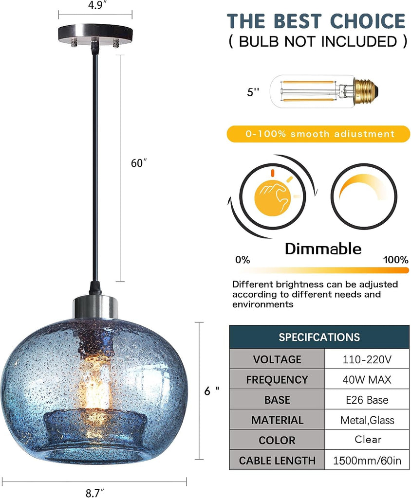 Glass Pendant Lights Kitchen Island Modern Farmhouse Blue Ceiling Hanging Light Fixtures Globe Over Table Sink Foyer