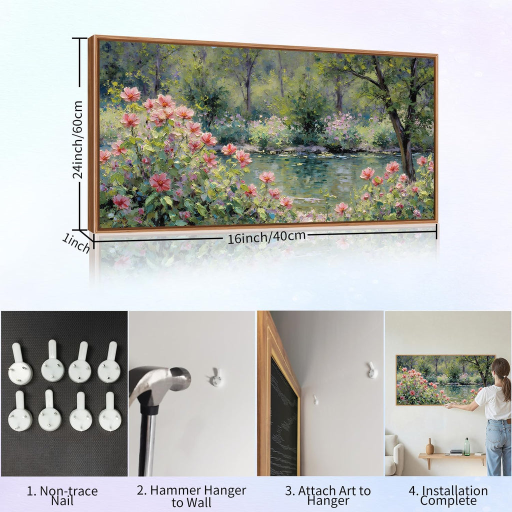 Monet Botanical Framed Canvas Wall Art, Impressionist Floral Garden Wall Decor, Vintage Pond Tree Artwork, Nature