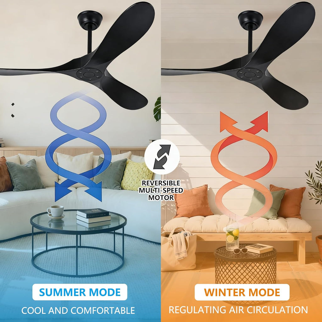 Inspired Maverick Style 72 Inch Solid Wood Ceiling Fan with Remote Control,Black Indoor/Outdoor Wooden Ceiling Fan,3-Blade Rustic Ceiling Fans for Patio,Living Room,6-Speed Silent Reversible DC Motor,No Light,Damp Rated