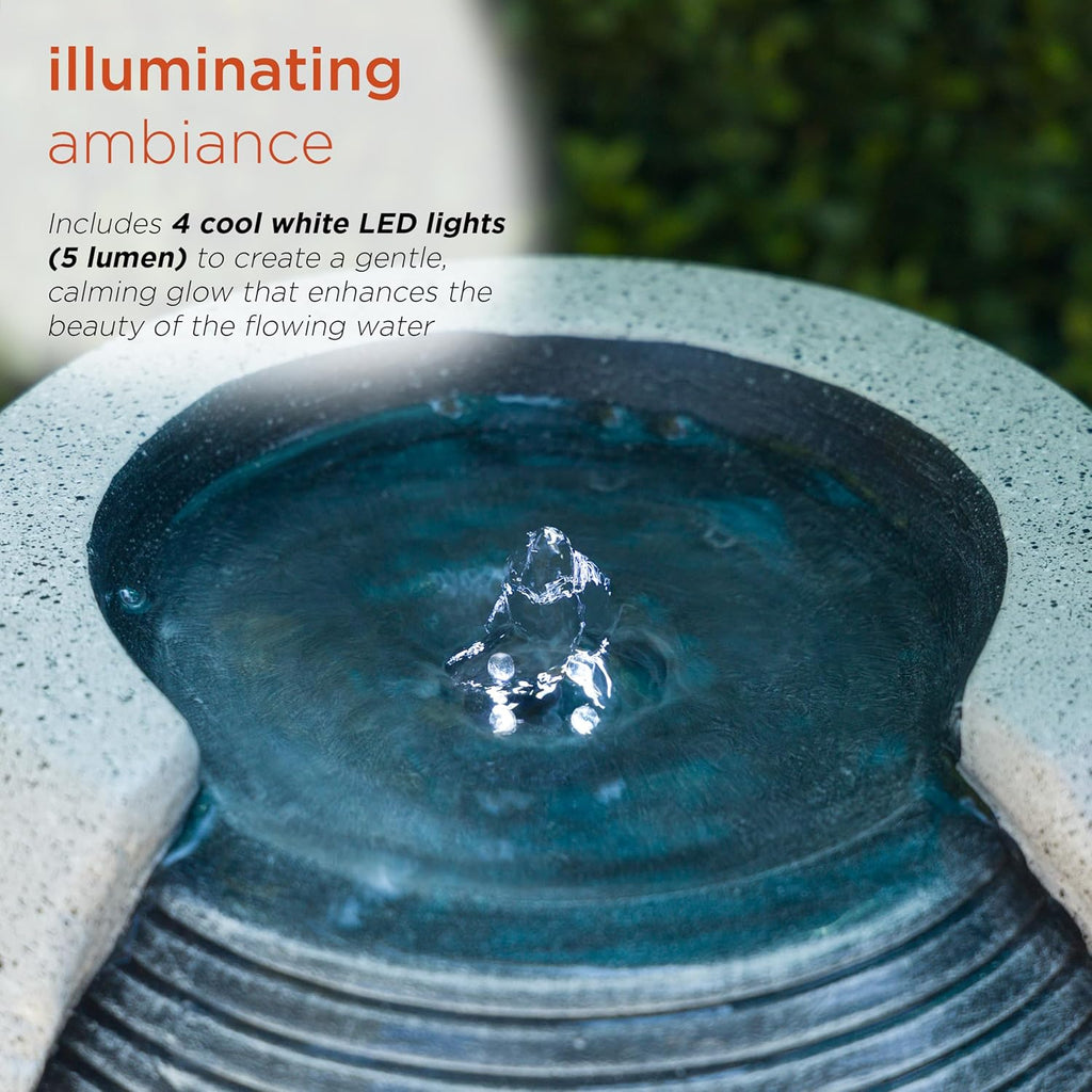 29" Tall Two Tone Ribbed Jar Floor Fountain with LED Lights - Elegant Water Feature, Easy Setup with Pump & Plug-in