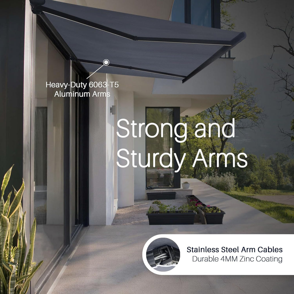 Electric Awning Full Cassette with LED (14x10) | Fully enclosed weatherproof housing, motorized remote extension