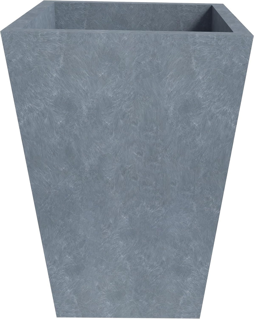 Serene Mid-Century Modern Fiberstone and Clay Planter - Tapered Square Plant Pot with Drainage Holes for Indoor and