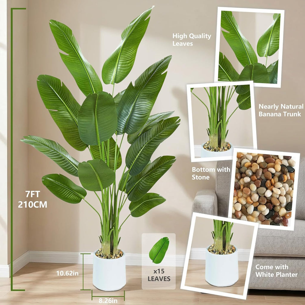 Bird of Paradise Artificial Tree 7ft Tall Faux Plant, Fake Banana Leaf Plant Indoor, Faux Palm Tree Faux Floor Plants