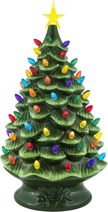 Nostalgic Ceramic Christmas Tree with LED Lights Indoor Decoration, 24 Inches, Green