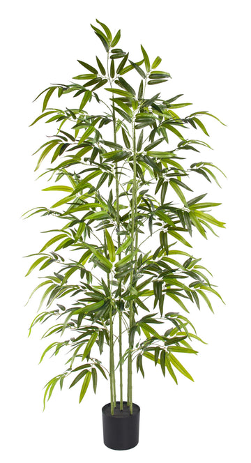 6FT Artificial Bamboo Tree, Tall Faux Bamboo Plant with 5 Natural-Look Trunks and Dense Realistic Leaves, Fake Indoor