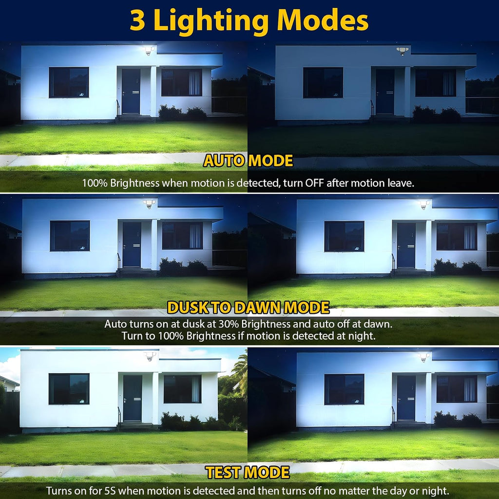 90W 10000LM LED Security Lights Motion Sensor Outdoor Lights, 4 Head Dusk to Dawn, 6500K Daylight Flood Lights