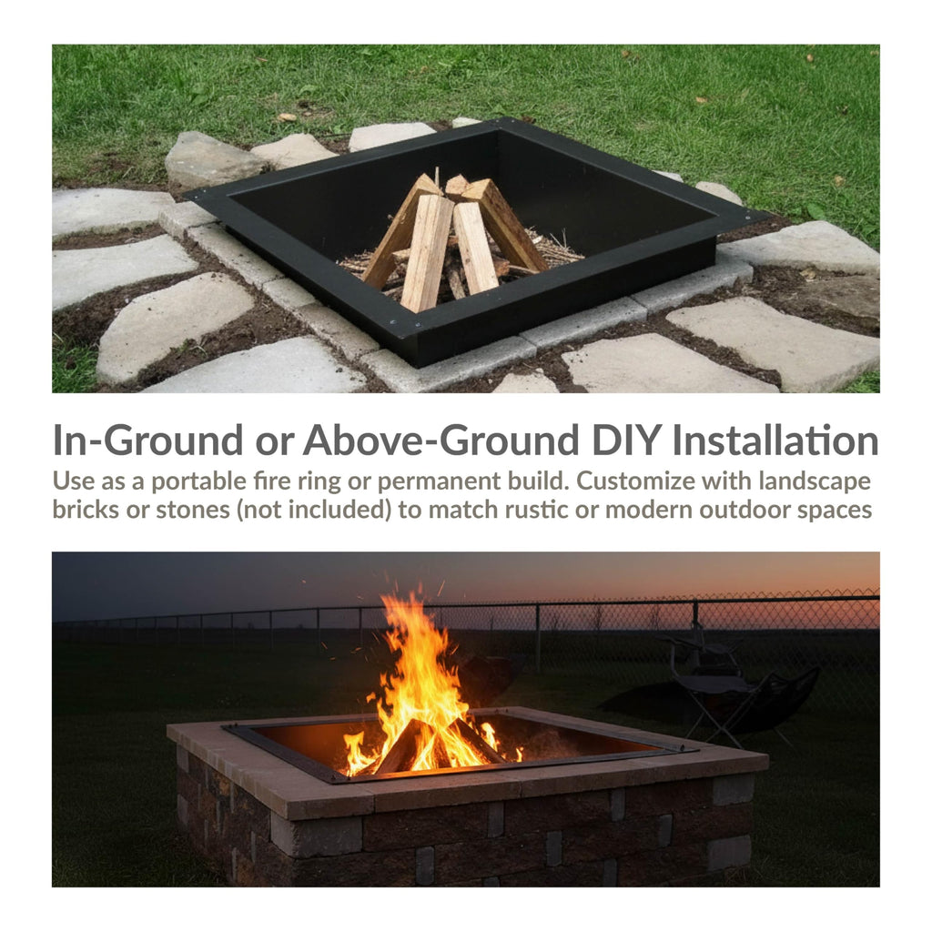 Outdoor Steel Square Fire Pit Ring Insert, 36" Outer / 30" Inner
