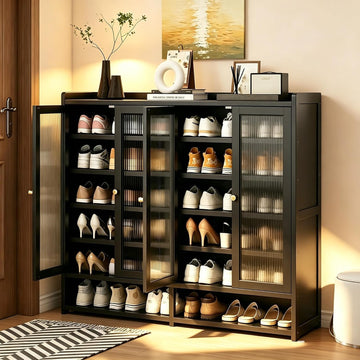 Bamboo Shoe Storage Cabinet with Acrylic Doors, 7 Tier Freestanding Shoe Cabinet Sneakers Shoe Rack Shelf for 20+
