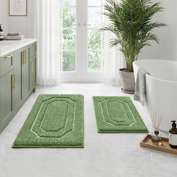 Bathroom Rugs Sets 2 Piece, Extra Soft and Absorbent Microfiber Plush Bath Mat with Non Slip Backing(Sage Green)