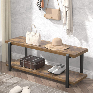 Entryway Bench, Industrial Shoe Storage Bench Bedroom, Rustic Brown