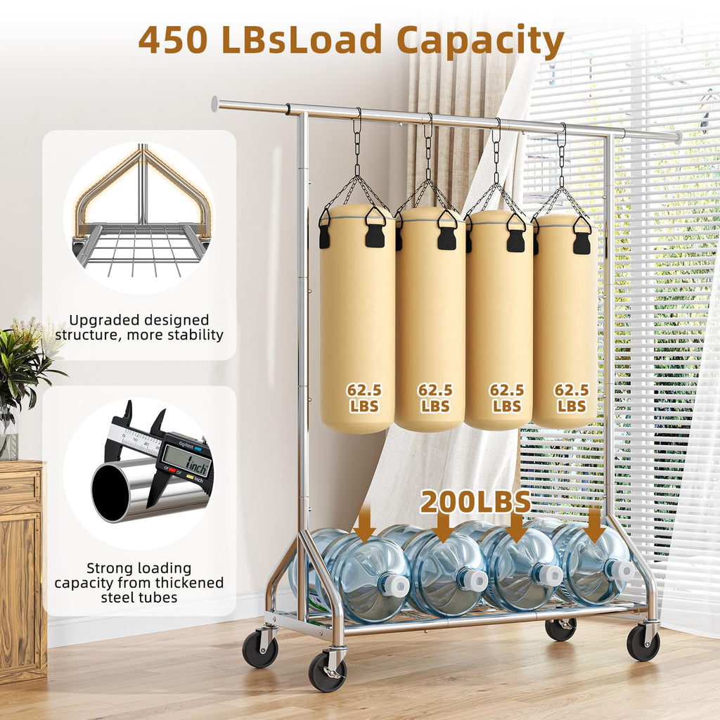 Trending Heavy Duty Clothes Rack, Extensible Clothing Rack, Silver