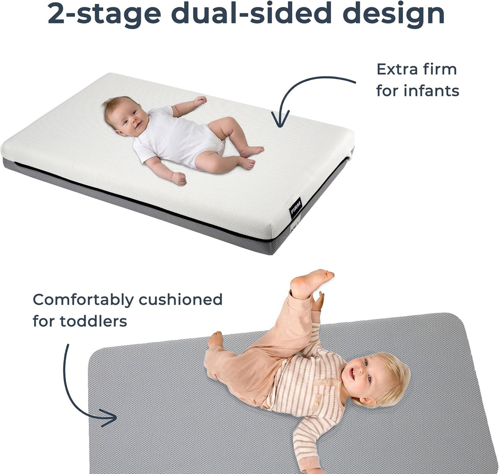 Mini Crib Mattress 38 * 24 * 4 inches, Grey with White Dual-Sided | mini crib mattress 38*24*4 inches, Grey with