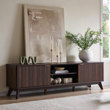 70" Mid Century Modern Fluted TV Stand, Entertainment Center, Sideboard, Media Console for Living Room with 2 Soft