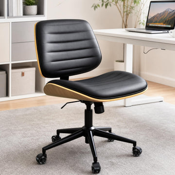 Small Desk Chair, Adjustable Height Swivel Armless Office Chair No Arms, Mid Century Modern Chair with Wheels