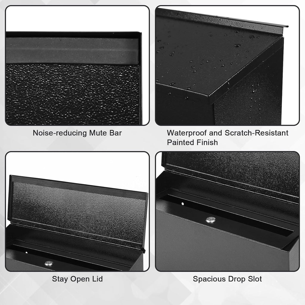 Locking Wall Mount Mailboxes Mail Box with Key Lock, Security Drop Box, Metal Post Box Decorative,15.7 * 9.9 * 4.9in