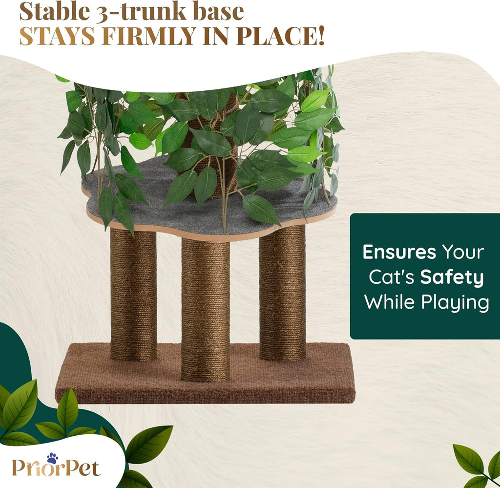 Cat Tree with Leaves - Stable & Space-Saving Design - 4 Scratch Levels & 5 Scratching Posts