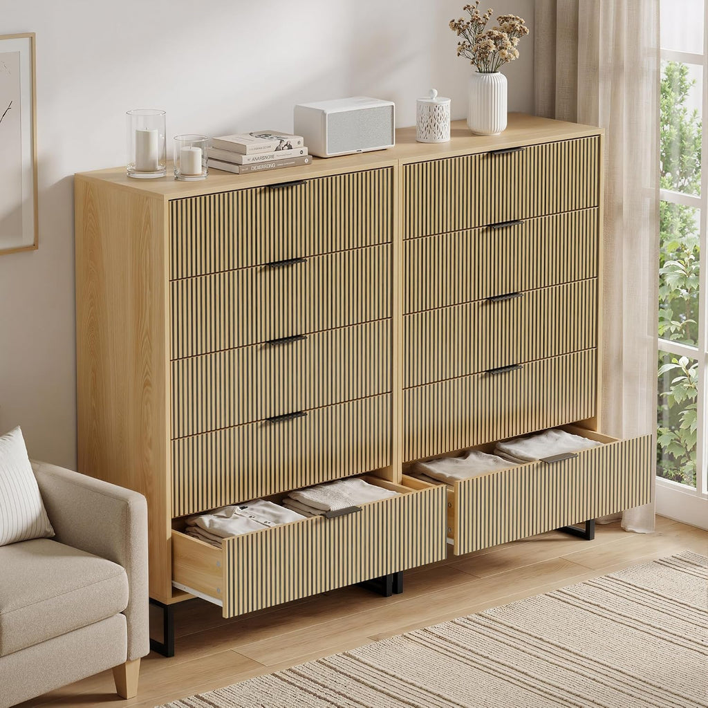 Tall 5 Drawers Dresser , Natural Wood Dresser with Metal Handle, 49.2'' Chest of Drawers Modern Drawer Organizer with