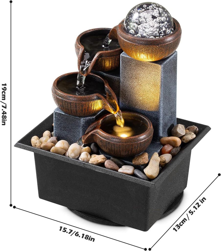 Tabletop Fountain 4 Level Tabletop Waterfall Indoor Meditation Fountain Office Home Relax Desktop Waterfall Includes