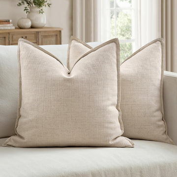 Euro Sham Pillow Covers, 2 Pack Natural Linen Thick & Textured Decorative Throw Pillow Covers, Neutral Cushion Cases
