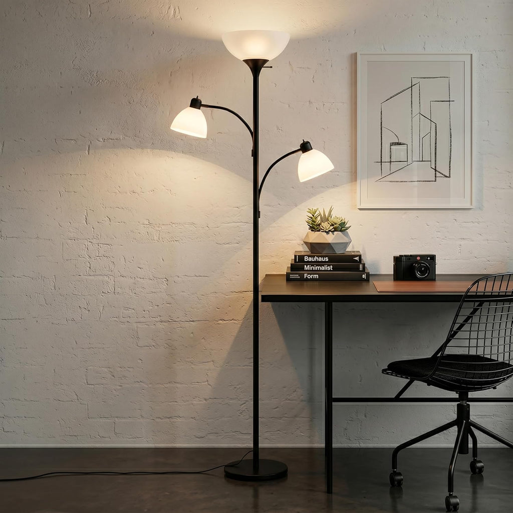 Sky Dome Double LED Floor Lamp, Torchiere Super Bright Floor Lamp with 2 Reading Lamps & Offices