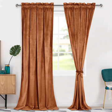 Velvet Blackout Curtains 96 inch, 2 Panels 42W x 96L Terracotta Red