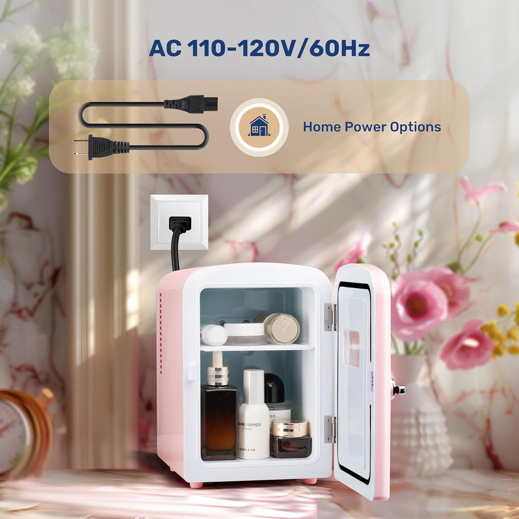 Mini Fridge with Observation Window 4-Liter Six 12 oz Cans Portable Warmer & Cooler Compact Refrigerator, 100% Eco