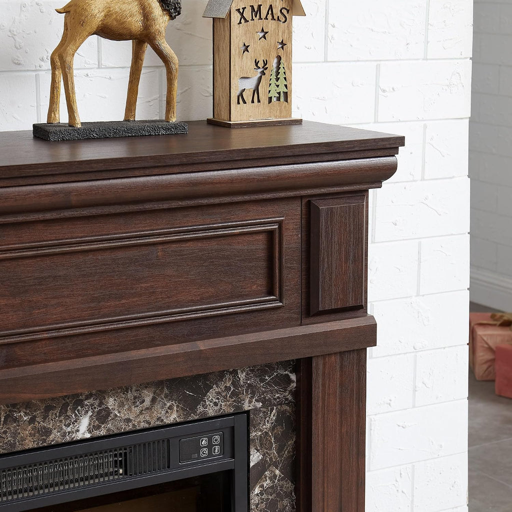 Freestanding Surround, White Faux Fireplace with Legs, Modern Fire Place Mantels with Decorative Pattern for