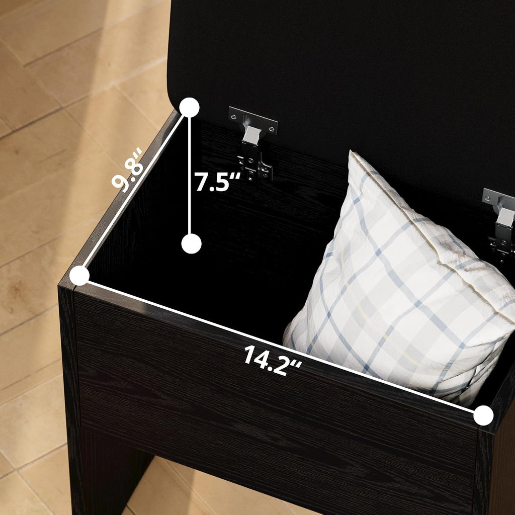 Small Vanity Desk with Mirror Lights and Storage Stool | Black compact vanity with 3 light modes, charging station