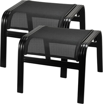 Footstools Outdoor Foot Rest Aluminum Ottomans Portable Seat Wicker Furniture Stackable Ottoman 2 Pieces Black