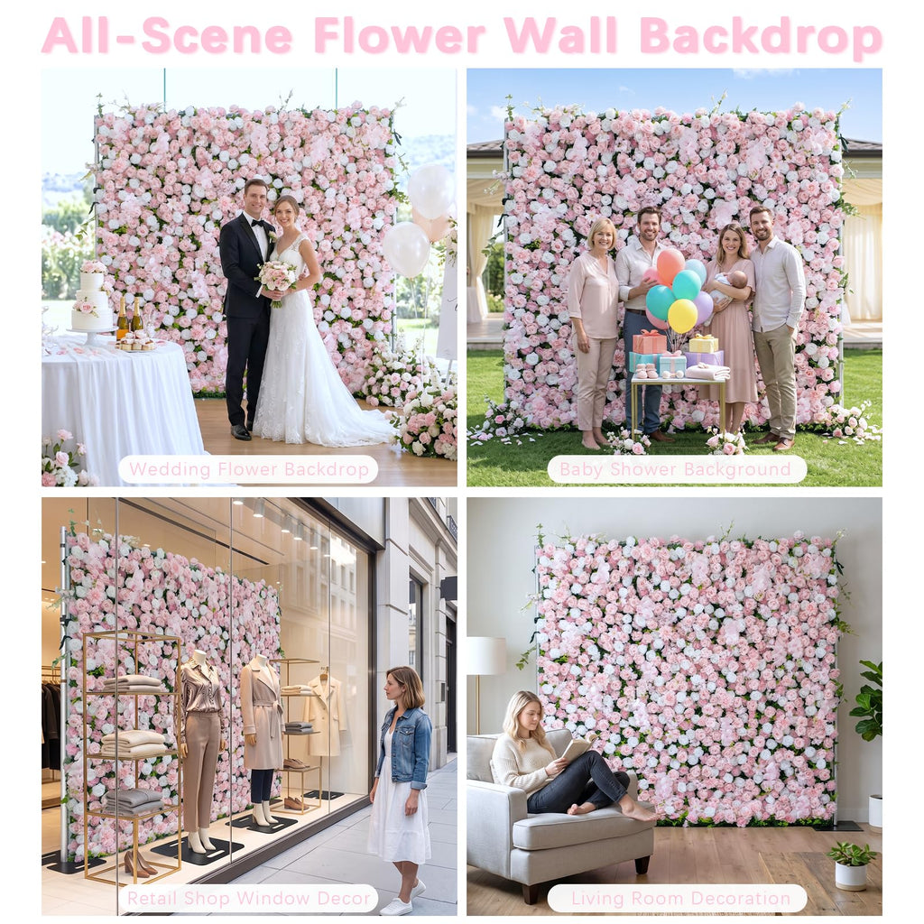 Pink Artificial Flower Wall Backdrop, 8FT*8FT 3D Flower Wall
