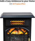 Electric Fireplace Space Heater with Flame Effect, Adjustable Thermostat, Dual Heat Settings and Overheat Protection