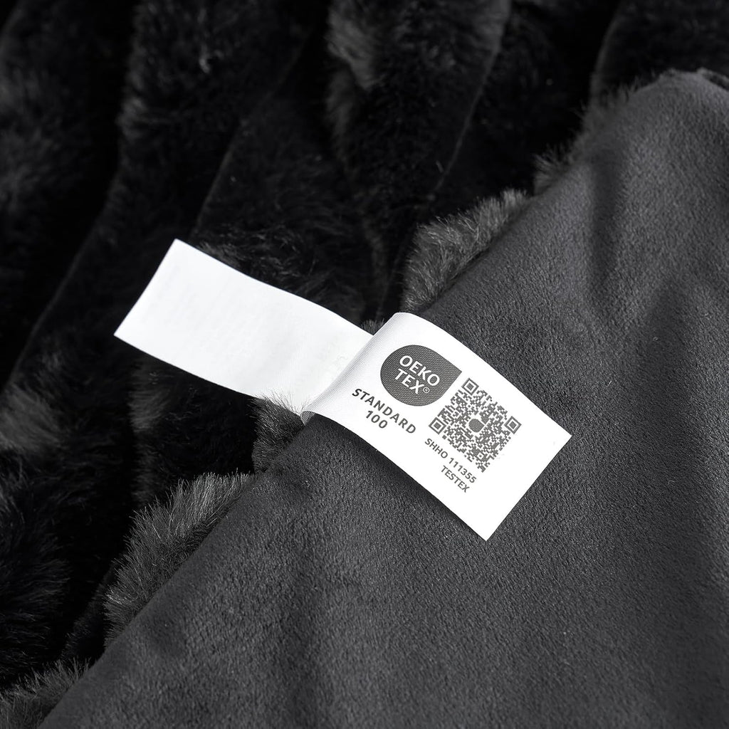 Faux Fur Throw Blanket, Cozy Warm Plush Striped Blanket, 50 * 60 Inches Black