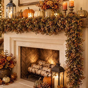 6 ft Fall Garland Artificial Boxwood Leaves Fall Garland for Mantle