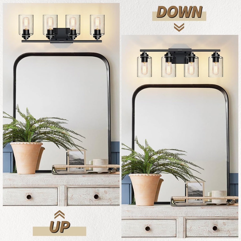 Bathroom Vanity Lights Over Mirror,Bathroom Light Fixture Wall Sconce Lighting (Black, 4-Light)