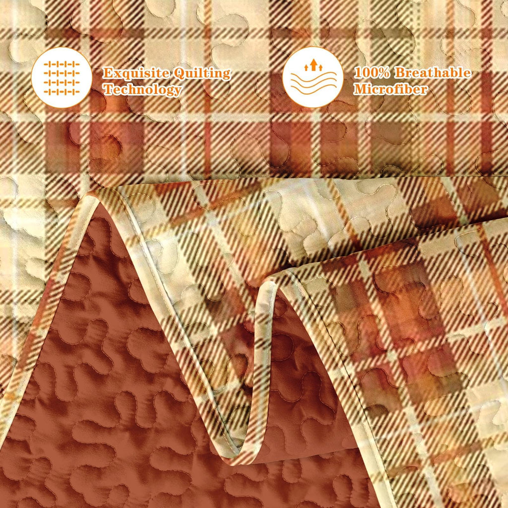 Fall Quilt Set, 3 Pieces Plaid Autumn Bedding, Bedspread