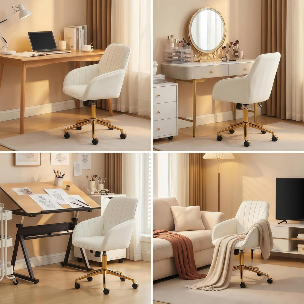 Velvet Home Office Desk Chair, Modern Cute Computer Task Chair with Back, Height Adjustable Upholstered Vanity Chair