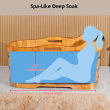 59” Freestanding Bathtub Wooden Soaking Tub Handcrafted Deep Soaking Bathtub with Wooden Handrails, Japanese Soaking