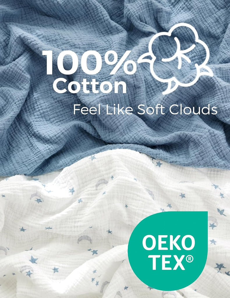 Crib Sheets 52"x28", 2 Pack Muslin Crib Sheets for Baby Nursery | Soft Breathable Cotton Crib Sheets Girl Boys, 360°
