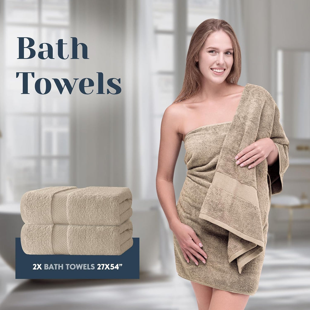 Luxury Bath Towel Set of 8 Pieces - 100% Turkish Cotton Highly Absorbent Towels , 2 Luxury Bath Towels 700GSM, 2 Hand