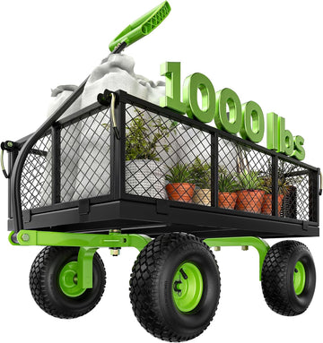 Steel Garden Cart 1000 Lbs Capacity with 10" All Terrain Tires | Heavy Duty Utility Wagon Cart on Wheels, Removable