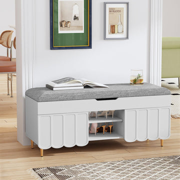 40" Upholstered Flip Top Entryway Shoe Bench, White
